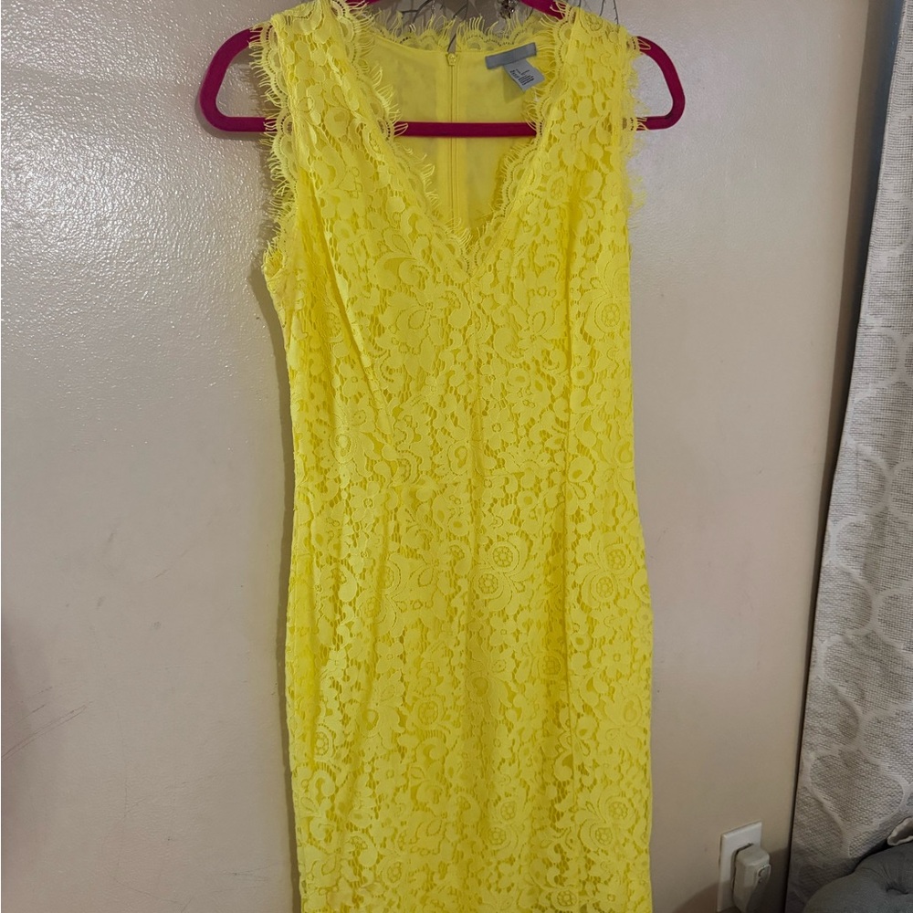 H&M Yellow Sheath Midi Dress V-Neck Sleeveless